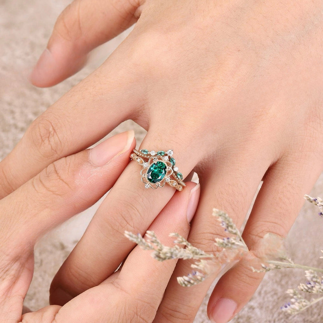 Ringset Aurelle Krone mit Smaragd | Roségold