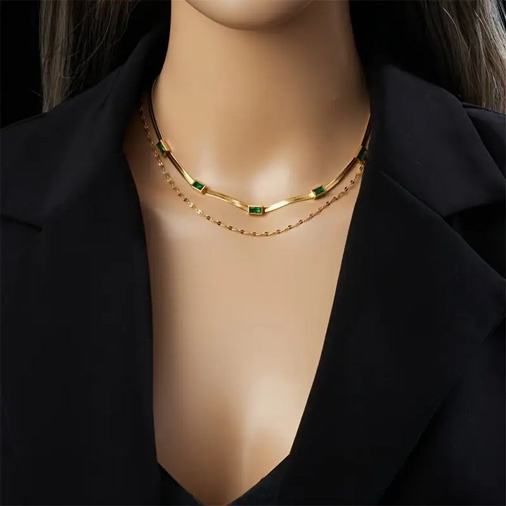 Zweireihige Retro-Halskette Sorella mit Edelstein | Gold