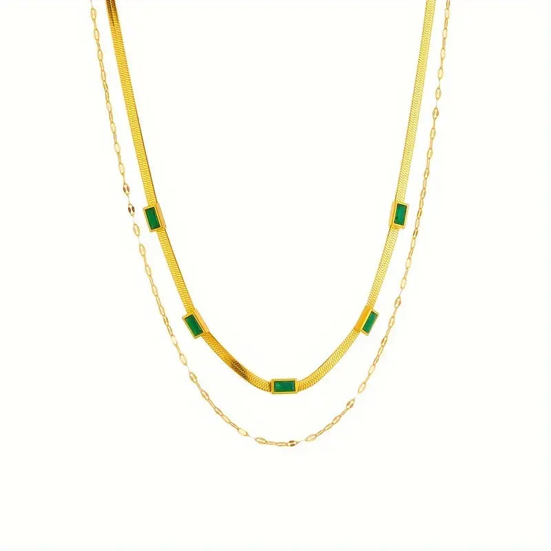 Zweireihige Retro-Halskette Sorella mit Edelstein | Gold