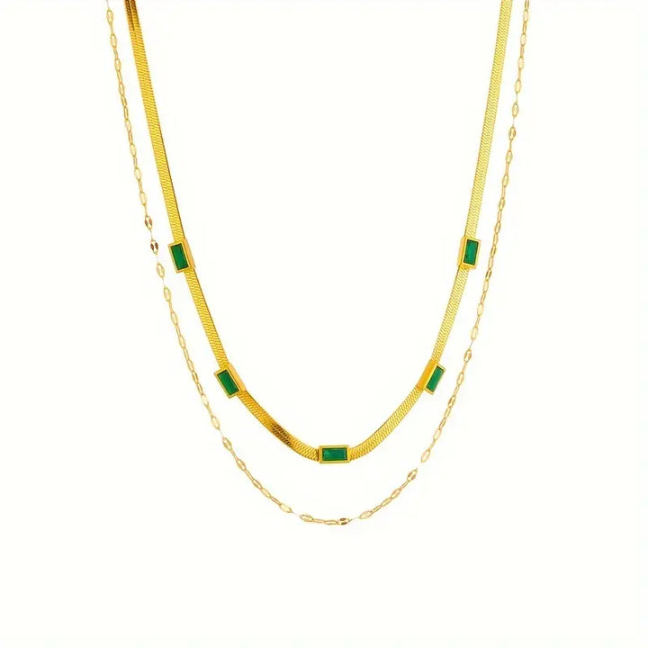 Zweireihige Retro-Halskette Sorella mit Edelstein | Gold