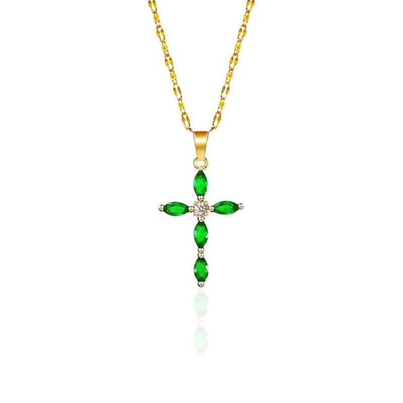 Halskette Kreuz mit Smaragd | Gold