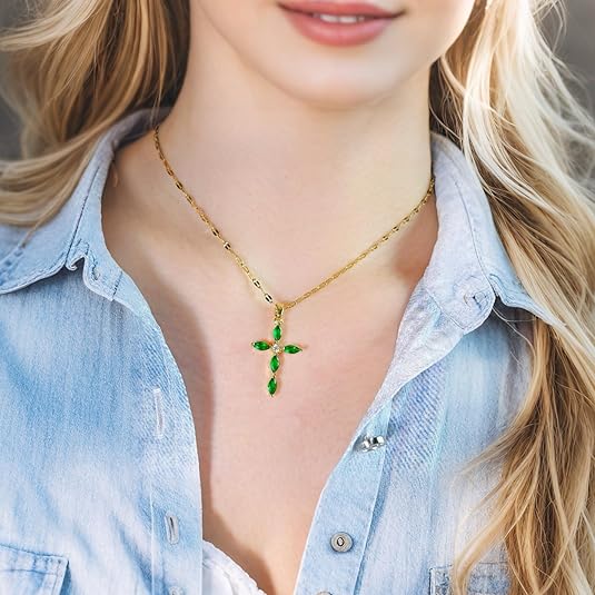 Halskette Kreuz mit Smaragd | Gold