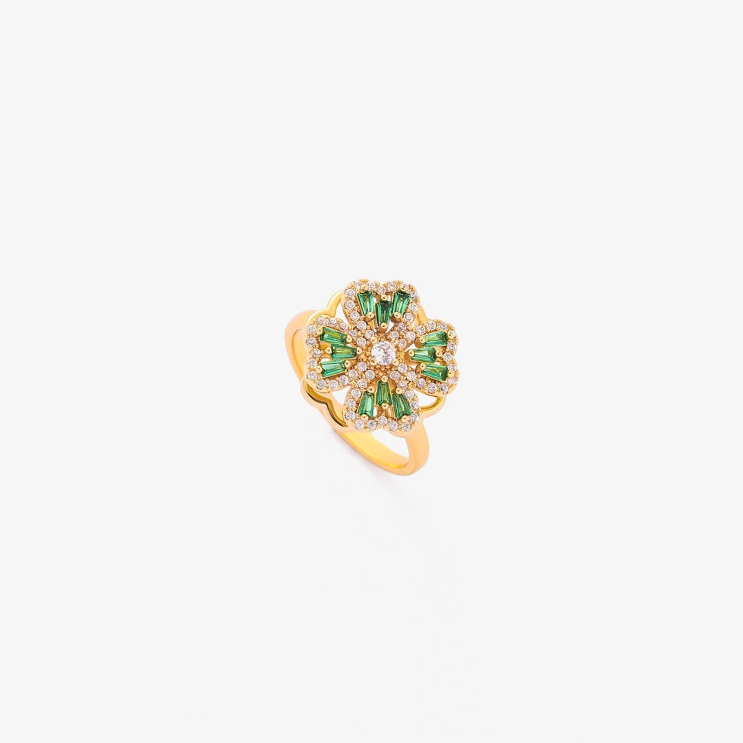 Drehring Kleeblatt mit Smaragd | Gold