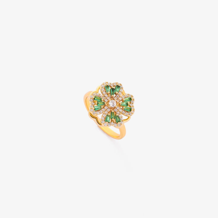 Drehring Kleeblatt mit Smaragd | Gold