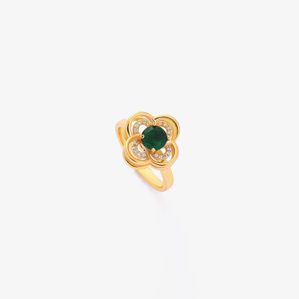 Drehring Kleeblatt Halo mit Smaragd | Gold