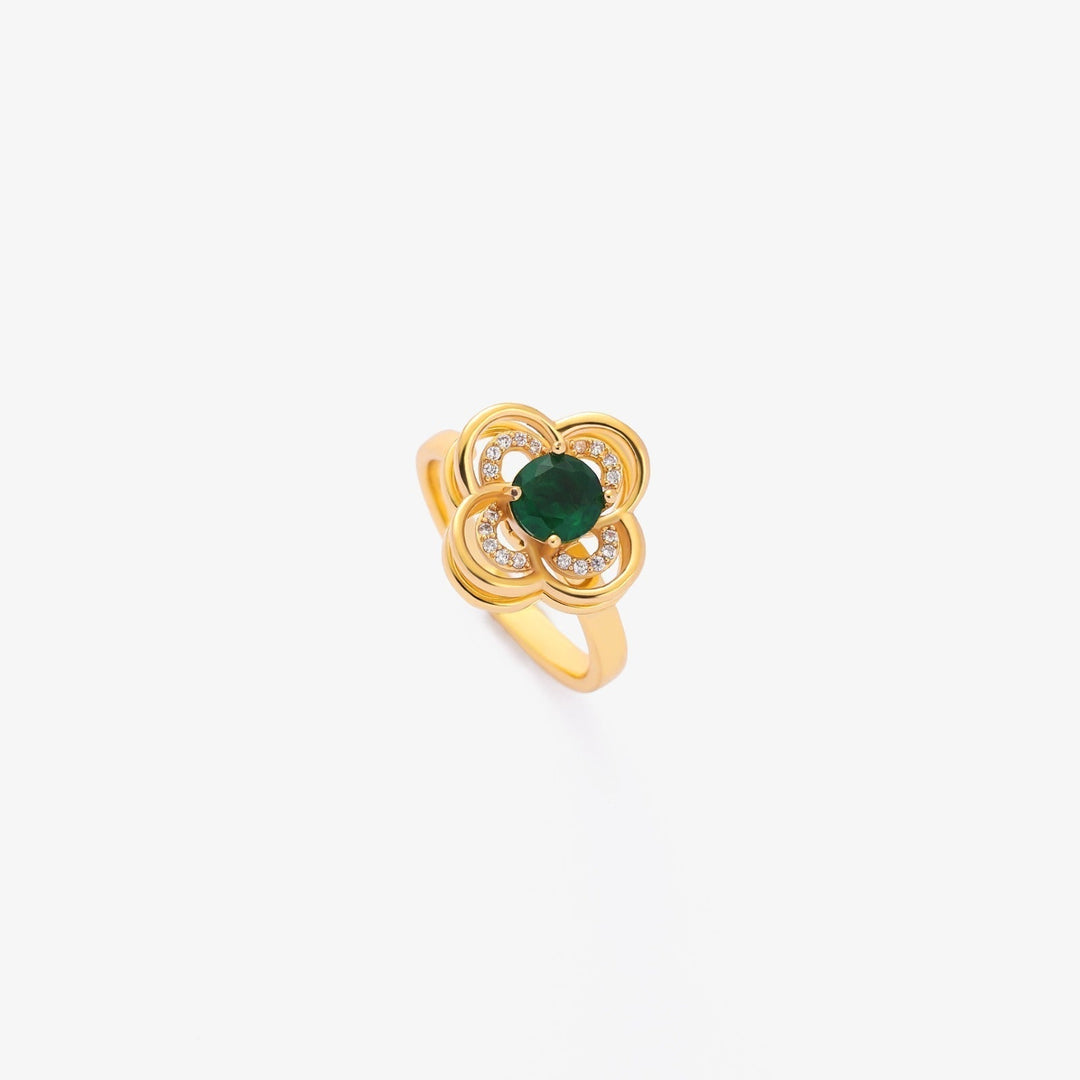 Drehring Kleeblatt Halo mit Smaragd | Gold