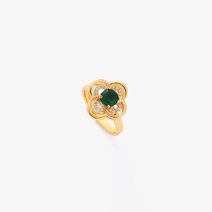 Drehring Kleeblatt Halo mit Smaragd | Gold