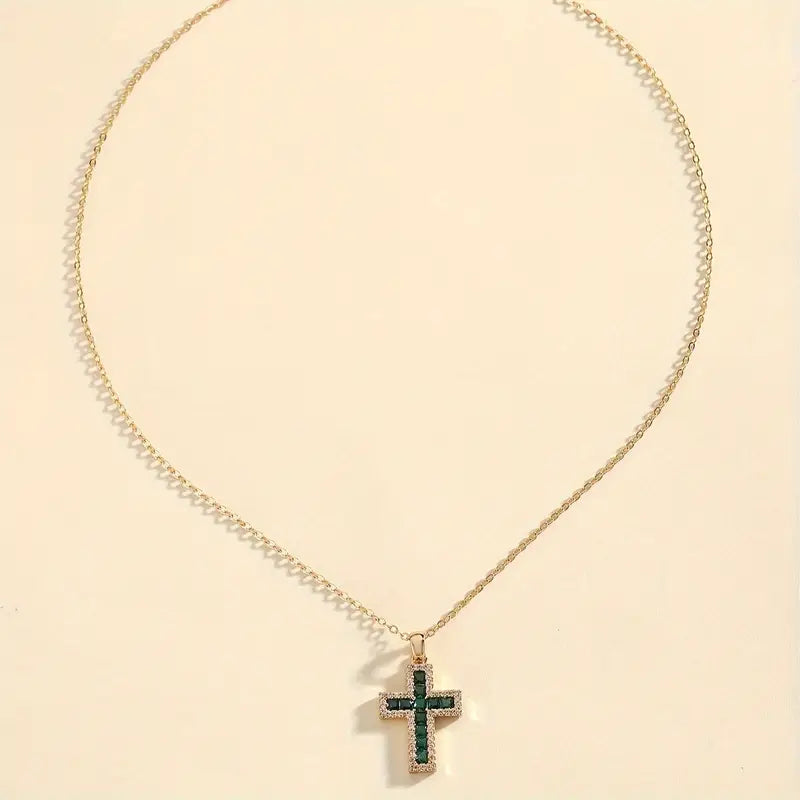 Anhängerkette Solene Kreuz mit Smaragd | Gold