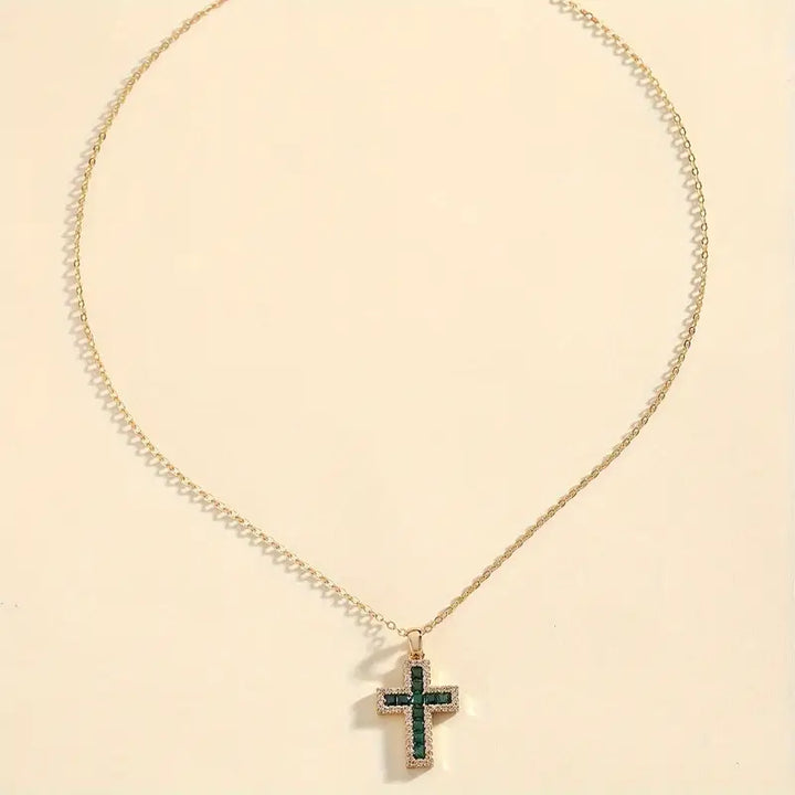 Anhängerkette Solene Kreuz mit Smaragd | Gold