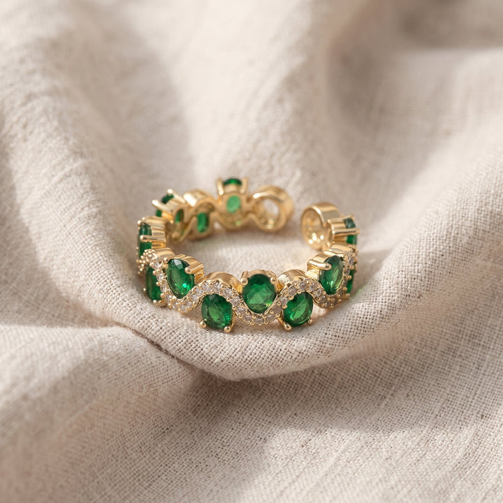 Offener glitzernder Ring Calira mit Smaragd | Gold