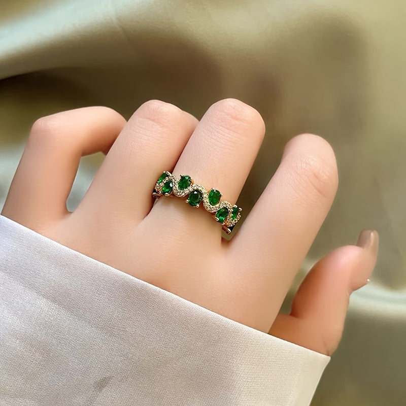 Offener glitzernder Ring Calira mit Smaragd | Gold