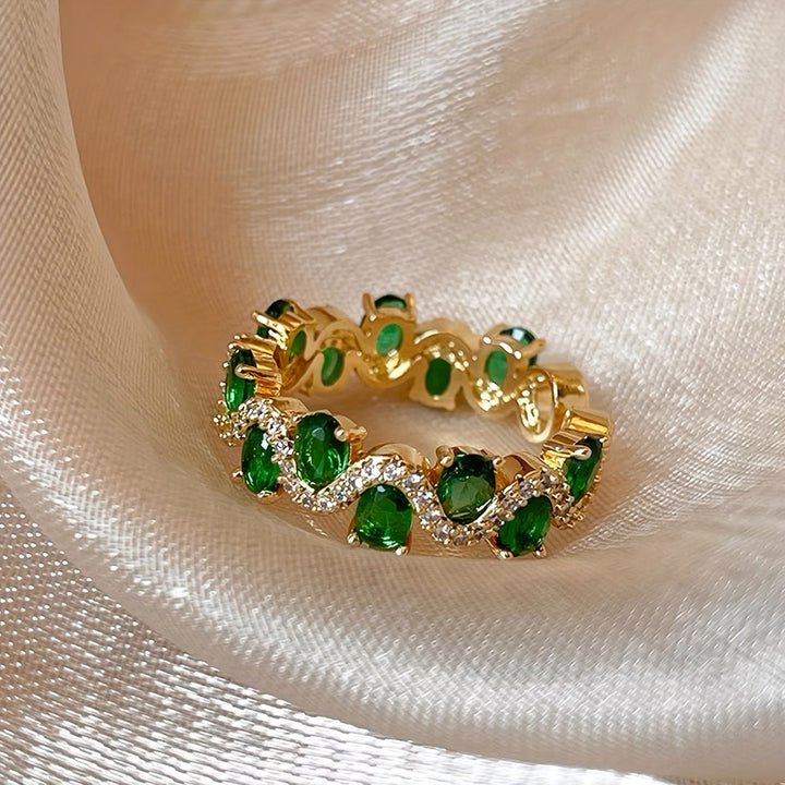 Offener glitzernder Ring Calira mit Smaragd | Gold