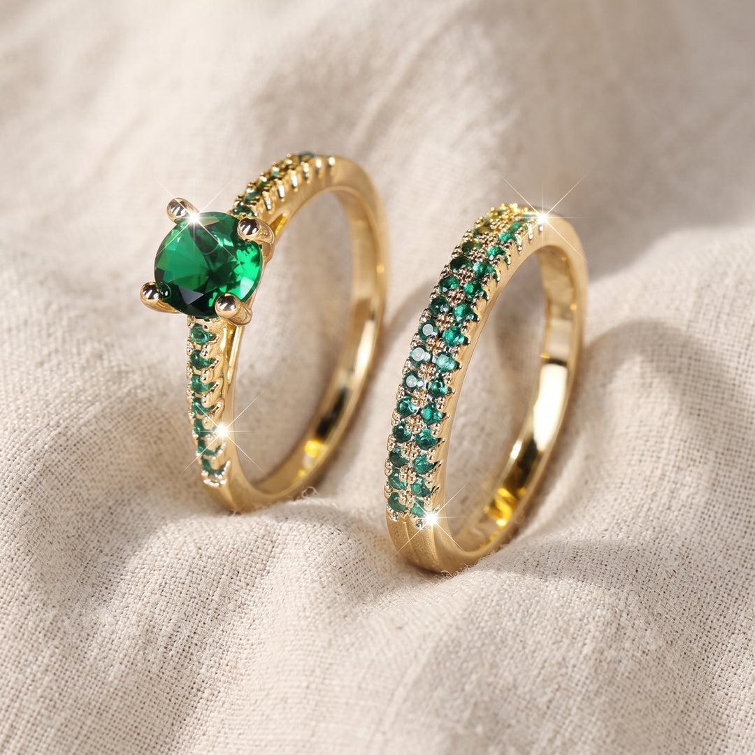 Ringset Serena Duo mit Smaragd | Gold