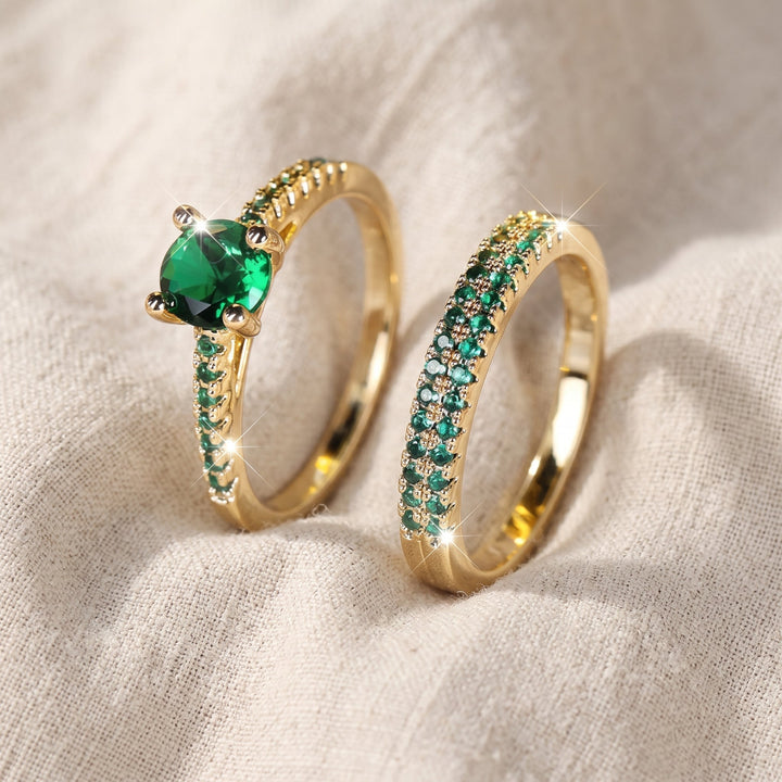 Ringset Serena Duo mit Smaragd | Gold