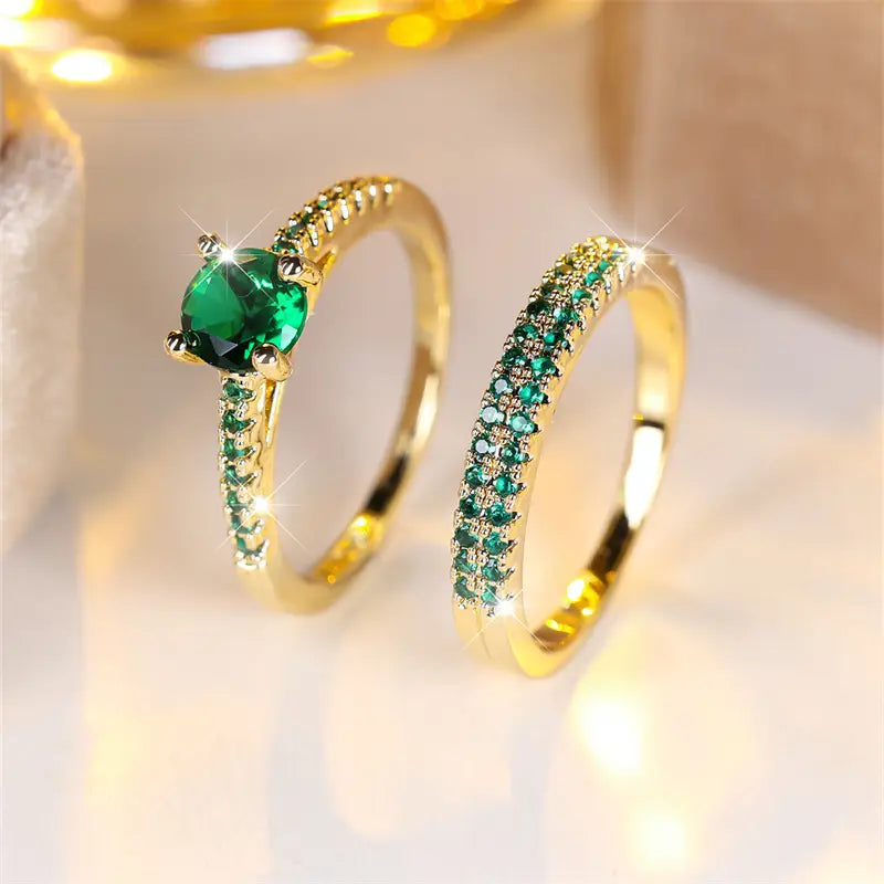 Ringset Serena Duo mit Smaragd | Gold