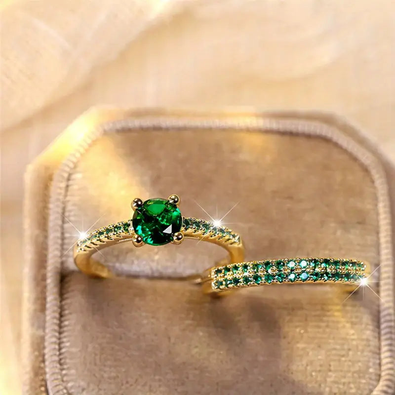 Ringset Serena Duo mit Smaragd | Gold