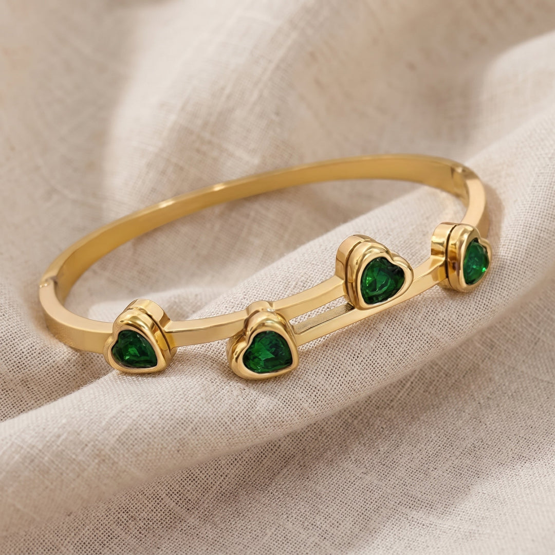 Armband Grüne Herzen | Gold
