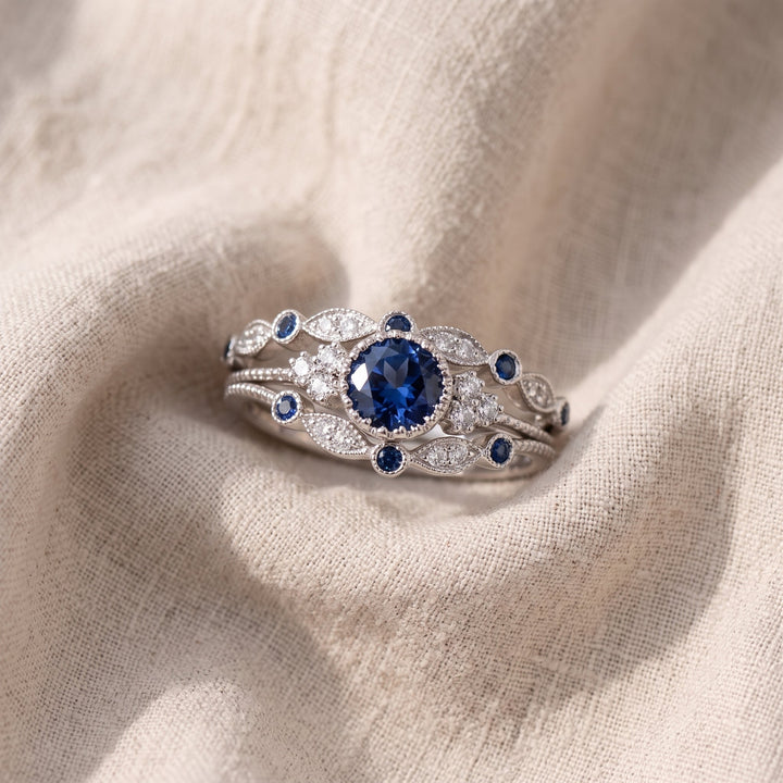 Ringset Sapphriel Krone | Weissgold