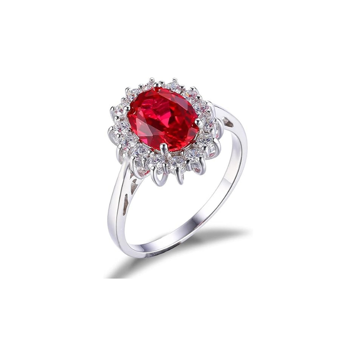 Klassischer Halo-Ring mit Rubin | Weissgold
