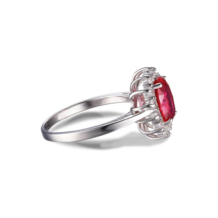 Klassischer Halo-Ring mit Rubin | Weissgold