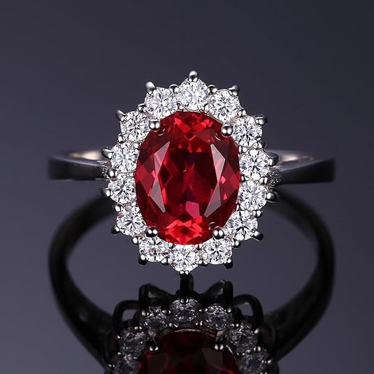 Klassischer Halo-Ring mit Rubin | Weissgold