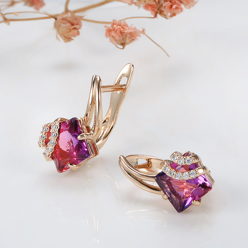 Ohrringe Karminrotes Quadrat mit Kristallen | Roségold