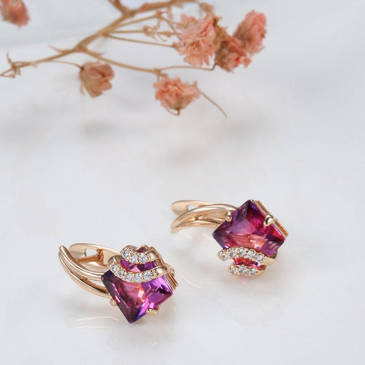 Ohrringe Karminrotes Quadrat mit Kristallen | Roségold