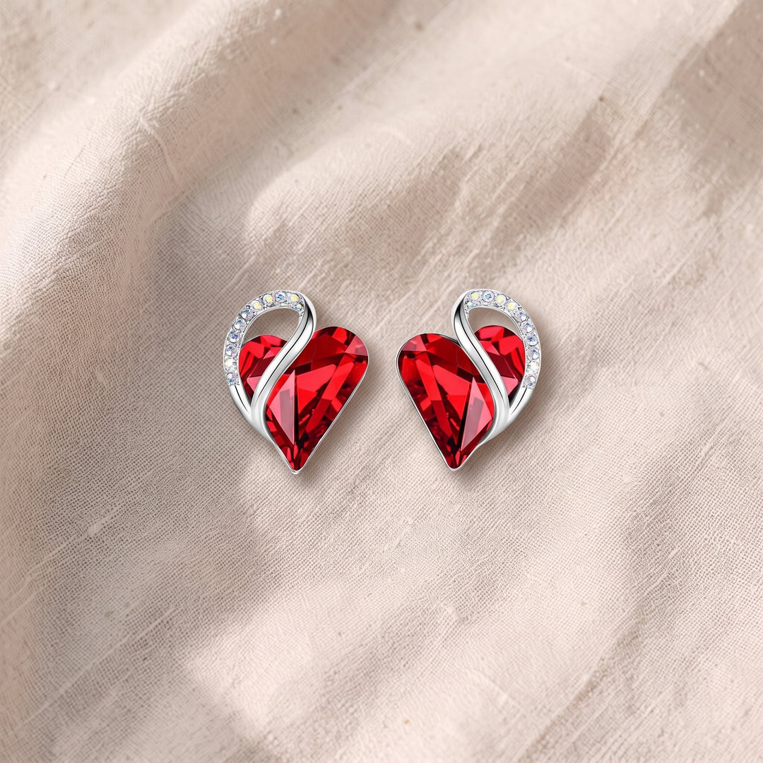 Ohrringe Ewiges Herz mit Rubin | Weissgold