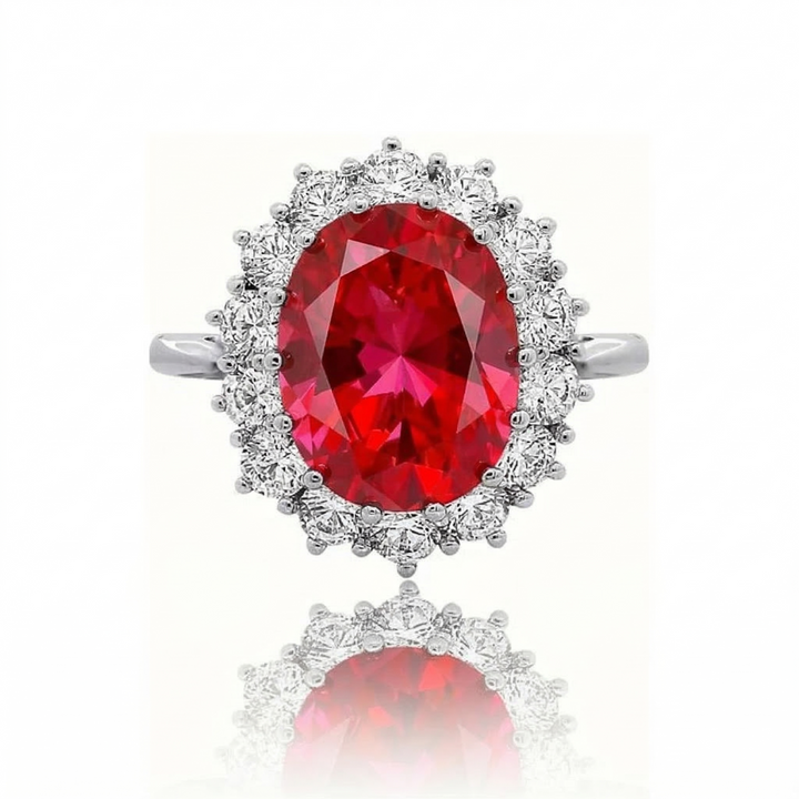 Ring Karminrote Krone mit Rubin | Weissgold