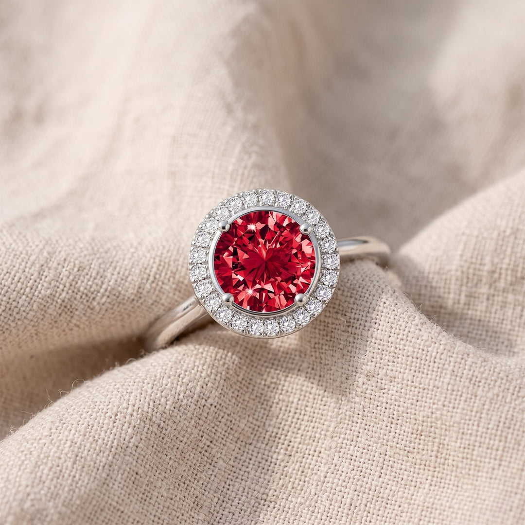 Versprechensring Rotglut mit Rubin | Weissgold
