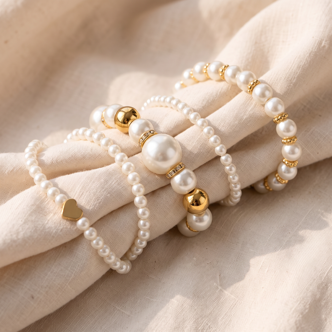 Zartes Perlenarmband-Set | Gold