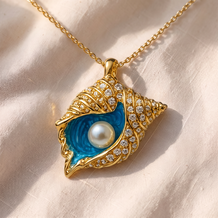 Perlenhalskette Muschel | Gold