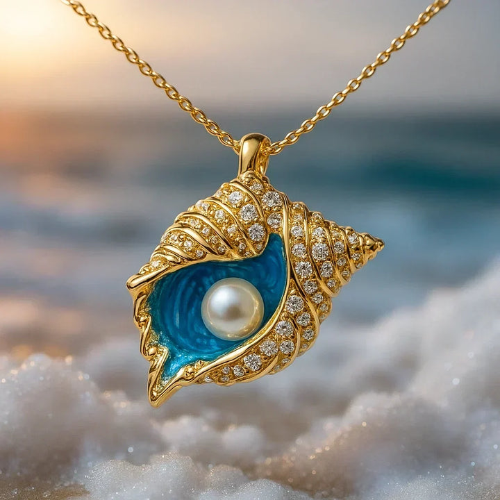 Perlenhalskette Muschel | Gold
