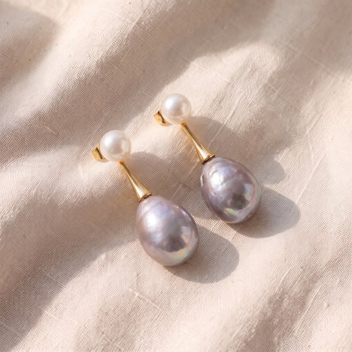 Ohrringe mit lila Perle | Gold