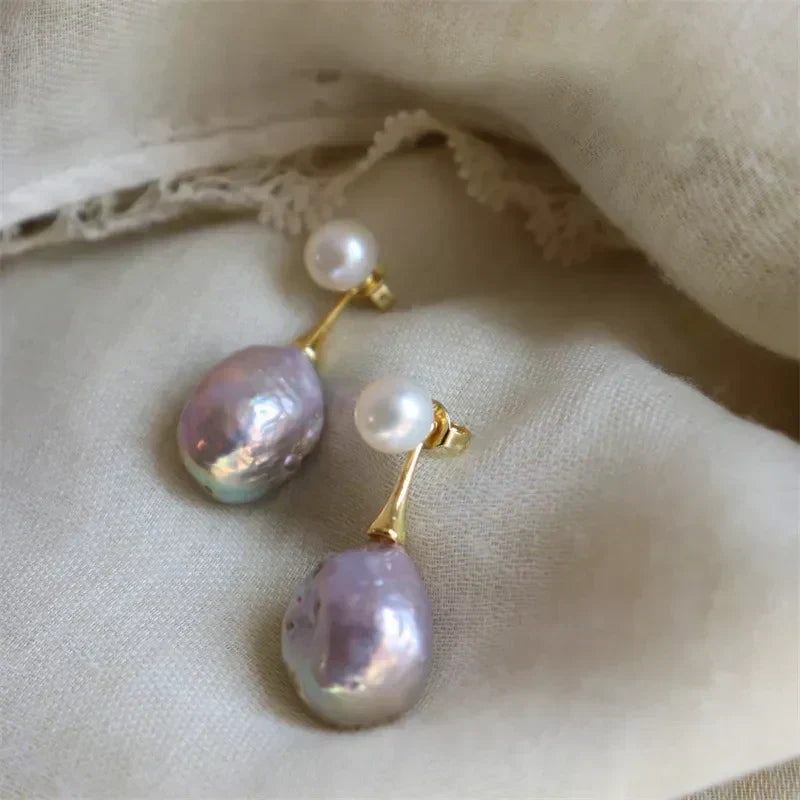 Ohrringe mit lila Perle | Gold