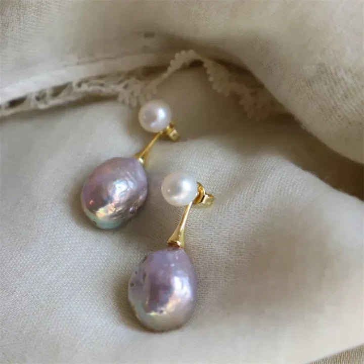 Ohrringe mit lila Perle | Gold