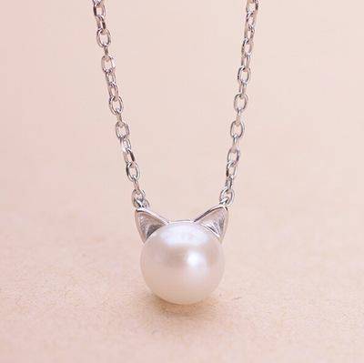 Perlenhalskette Katze + Ohrringe und Ring als Geschenk
