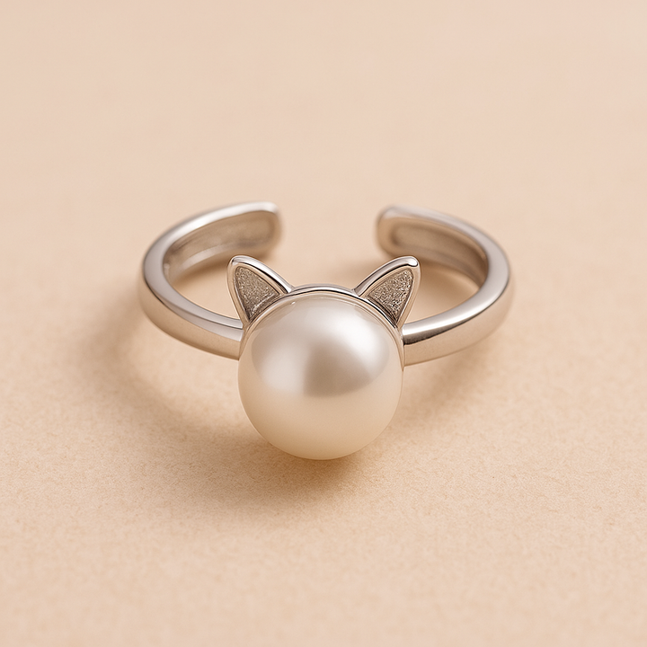 Perlenhalskette Katze + Ohrringe und Ring als Geschenk