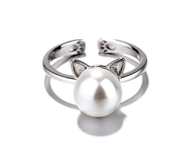 Perlenhalskette Katze + Ohrringe und Ring als Geschenk