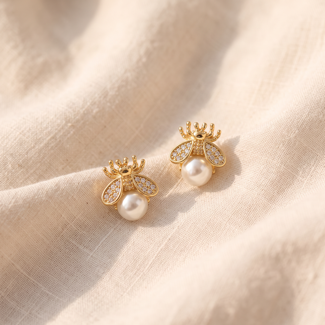 Perlenohrringe Biene | Gold