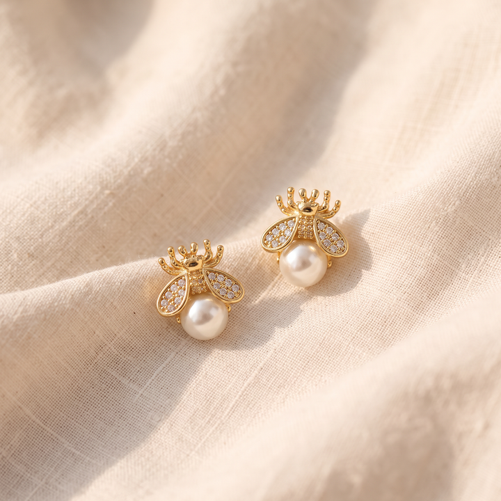 Perlenohrringe Biene | Gold