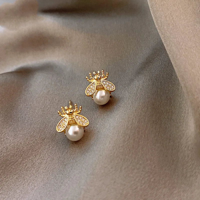 Perlenohrringe Biene | Gold
