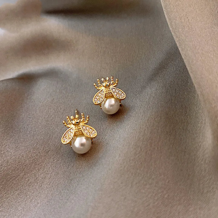 Perlenohrringe Biene | Gold