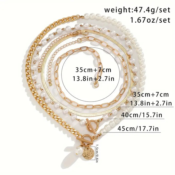 Vintage-Halsketten-Set mit Perlen und goldener Schlangenkette | Gold