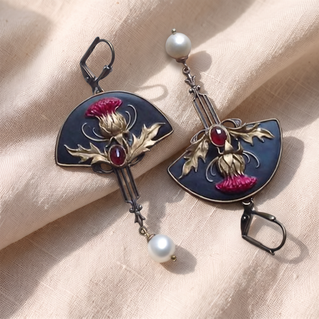 Vintage-Ohrringe mit rotem Kristall und Perle