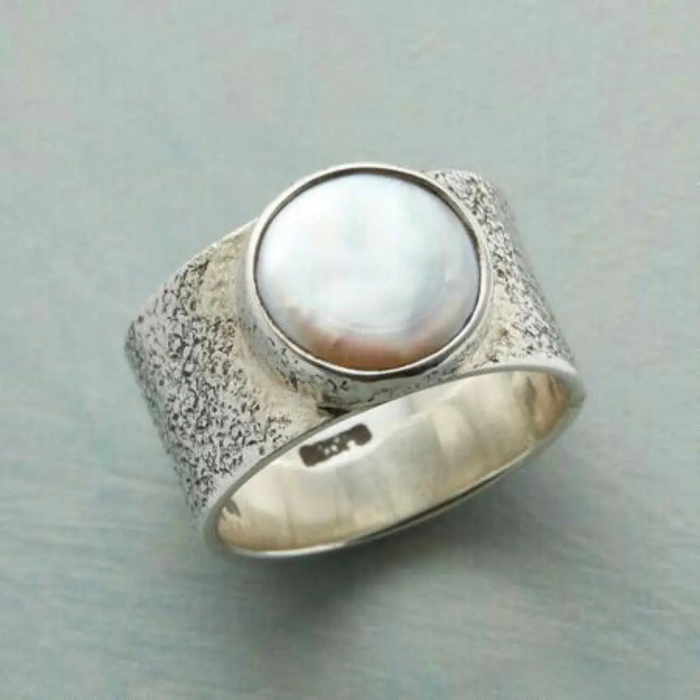 Vintage-Silberring mit weisser Perle