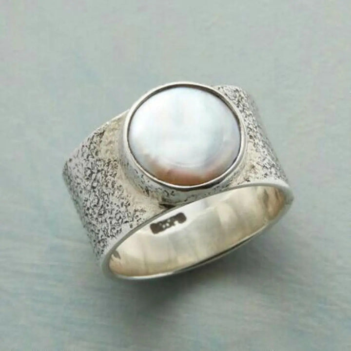 Vintage-Silberring mit weisser Perle