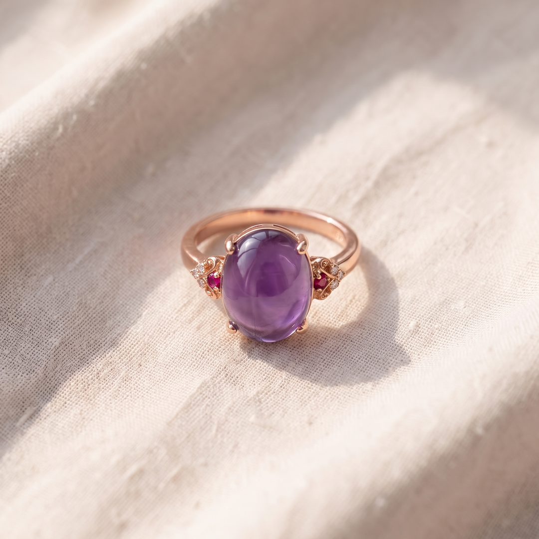 Boho-Goldring mit graviertem Amethyst