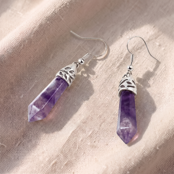 Hängeohrringe mit Amethyst-Kristallen