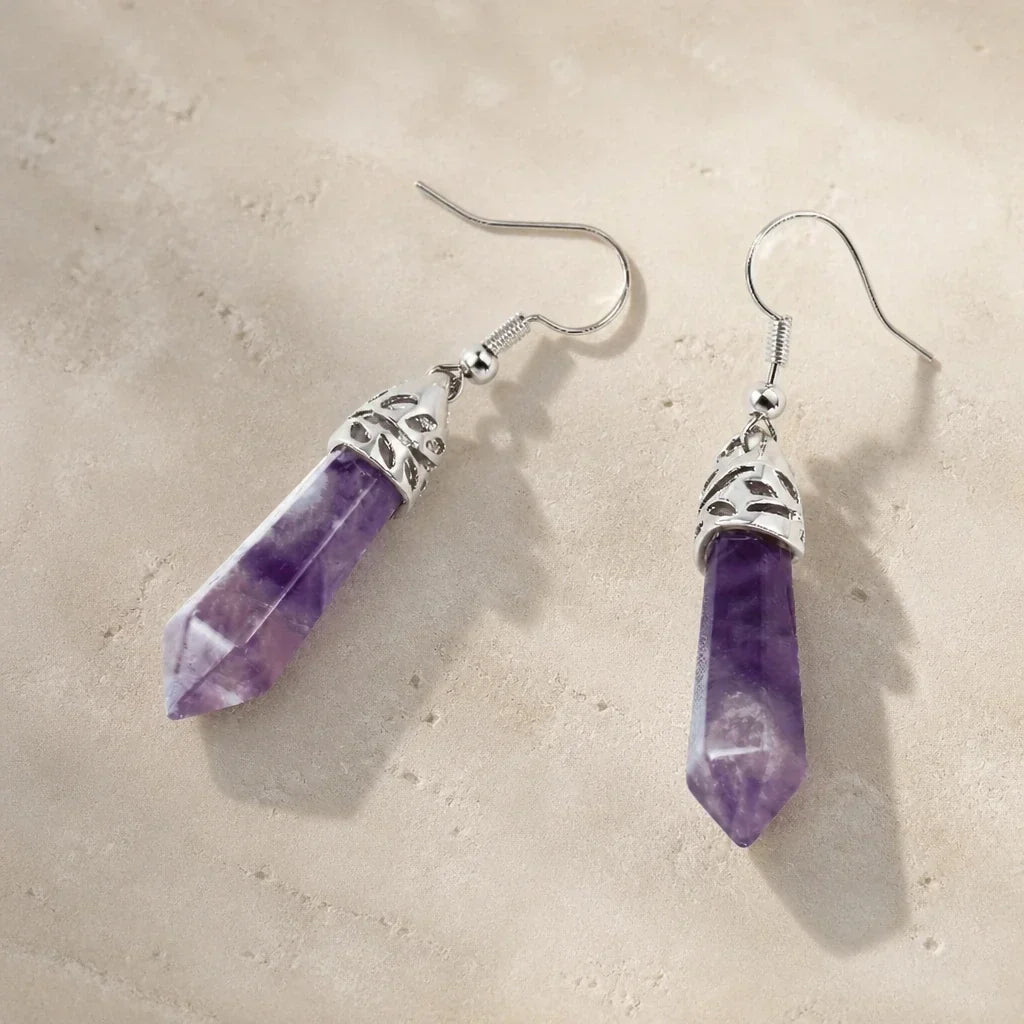 Hängeohrringe mit Amethyst-Kristallen